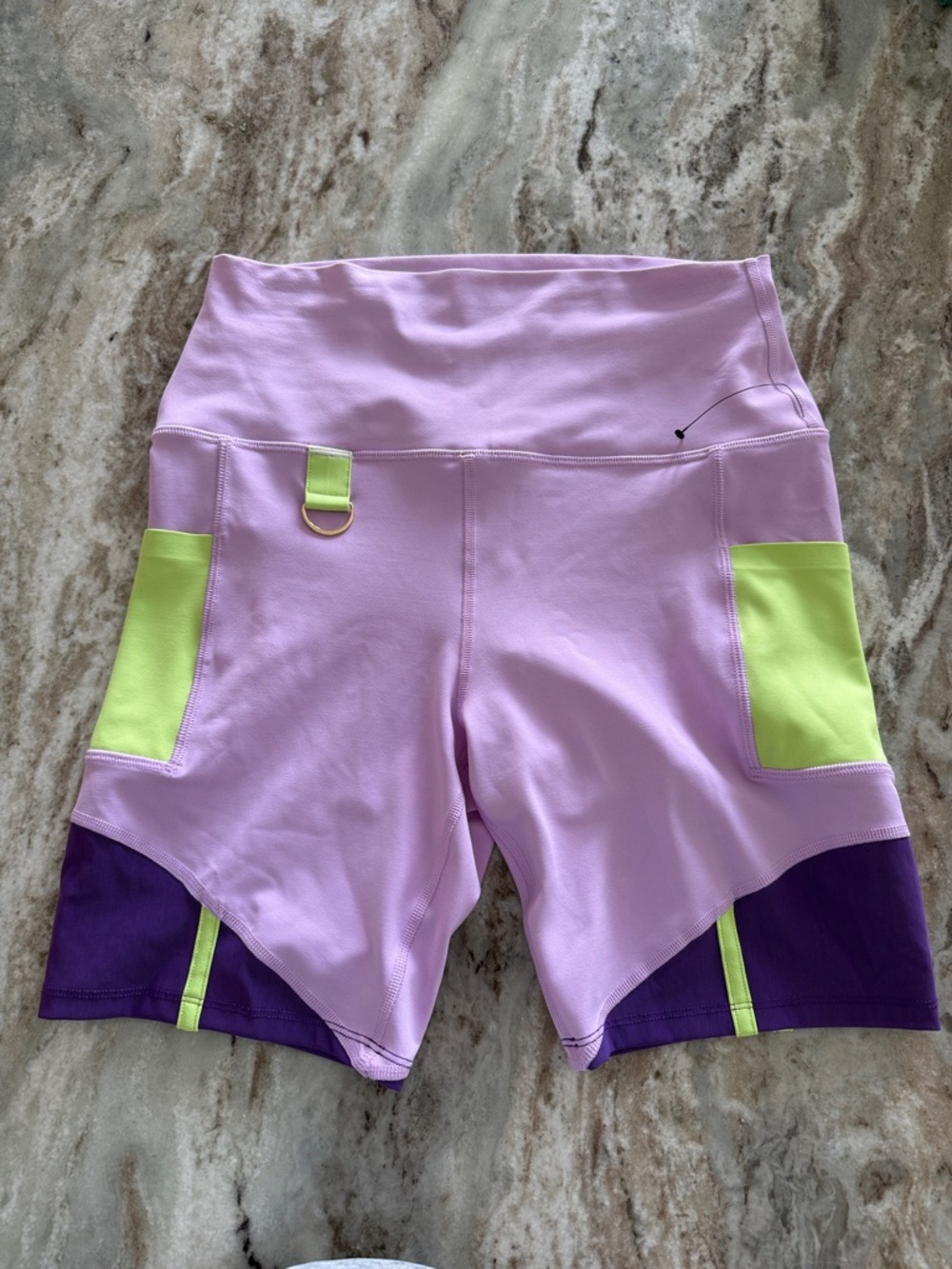 Peloton Brittany Allen Women's Lavender Shorts with Neon Green Accents